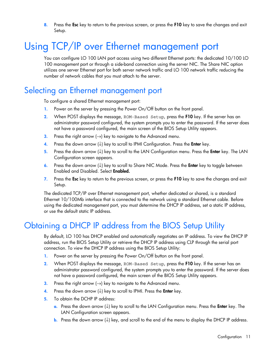 Using tcp/ip over ethernet management port, Selecting an ethernet management port | HP Lights-Out 100 Remote Management User Manual | Page 11 / 52