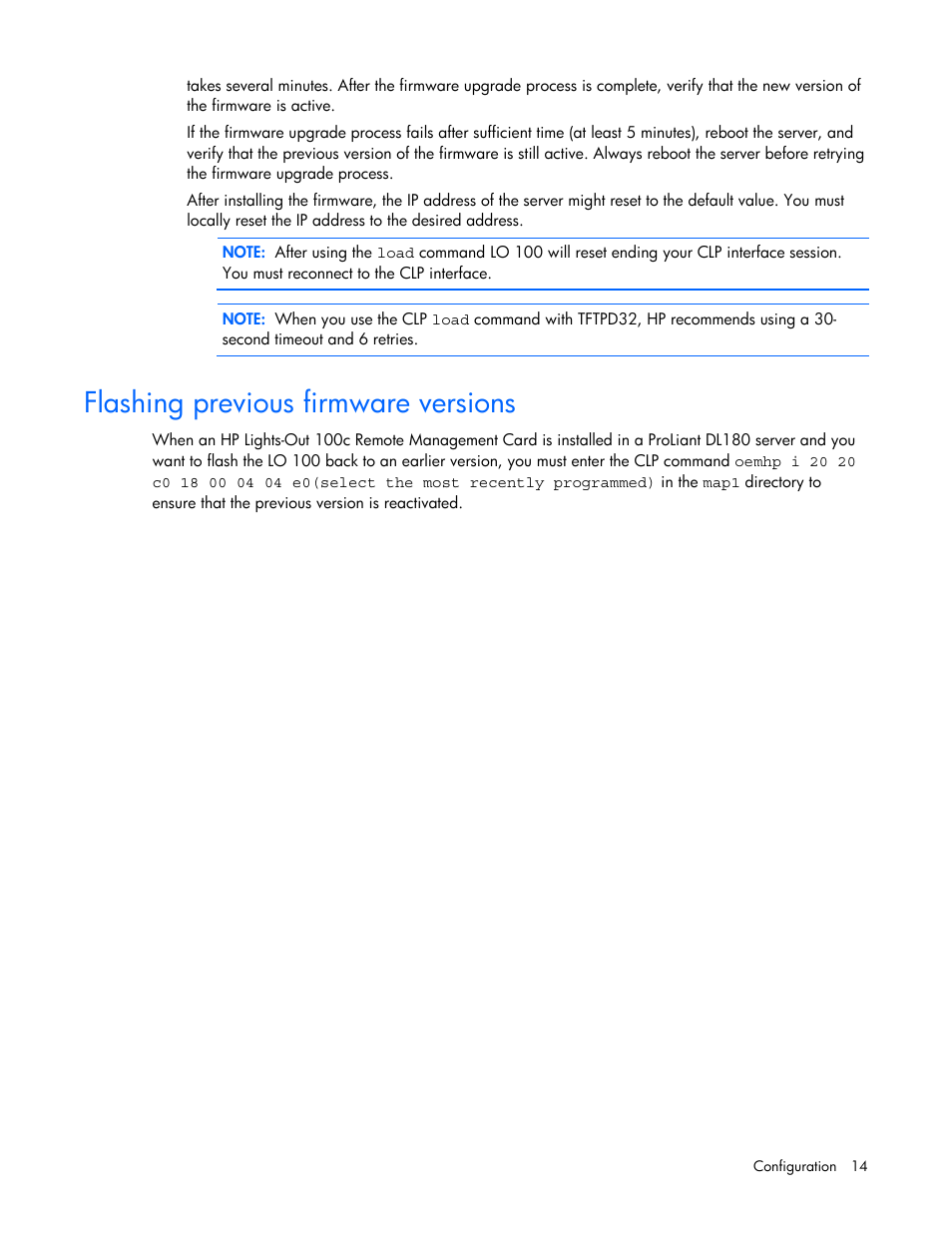 Flashing previous firmware versions | HP Lights-Out 100 Remote Management User Manual | Page 14 / 52