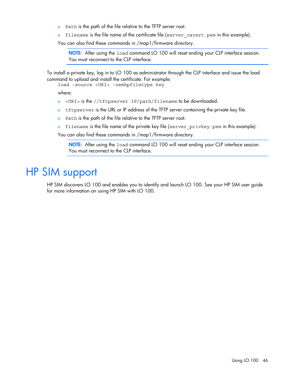 Hp sim support | HP Lights-Out 100 Remote Management User Manual | Page 46 / 52