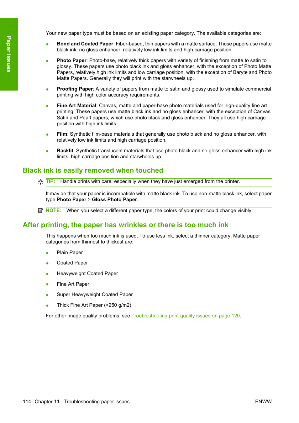 Black ink is easily removed when touched | HP Designjet Z3200 PostScript Photo Printer series User Manual | Page 124 / 174