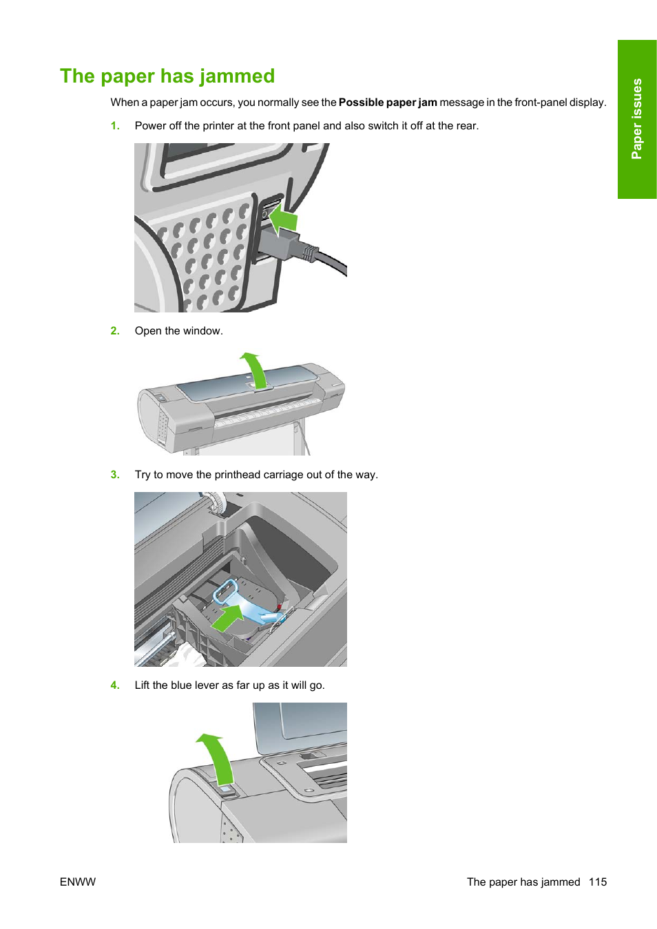 The paper has jammed | HP Designjet Z3200 PostScript Photo Printer series User Manual | Page 125 / 174