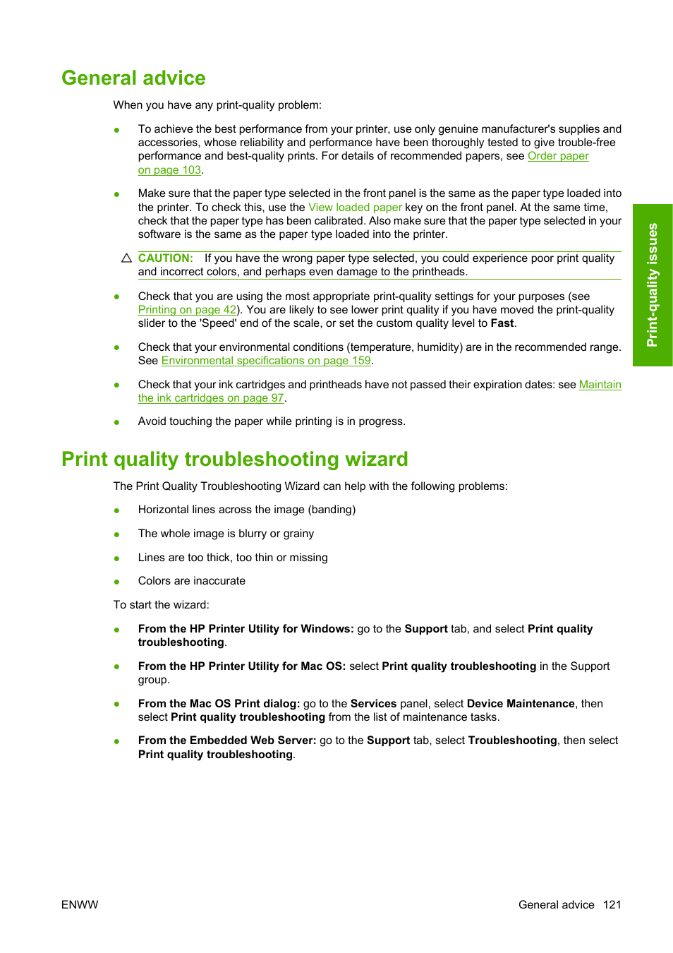 General advice, Print quality troubleshooting wizard | HP Designjet Z3200 PostScript Photo Printer series User Manual | Page 131 / 174