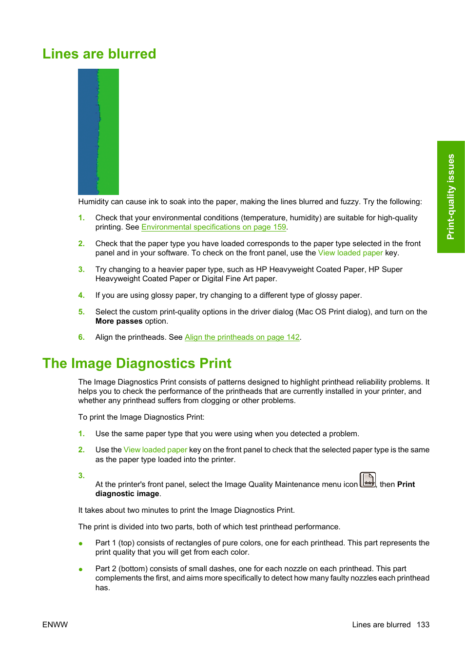 Lines are blurred, The image diagnostics print, Lines are blurred the image diagnostics print | The image diagnostics | HP Designjet Z3200 PostScript Photo Printer series User Manual | Page 143 / 174