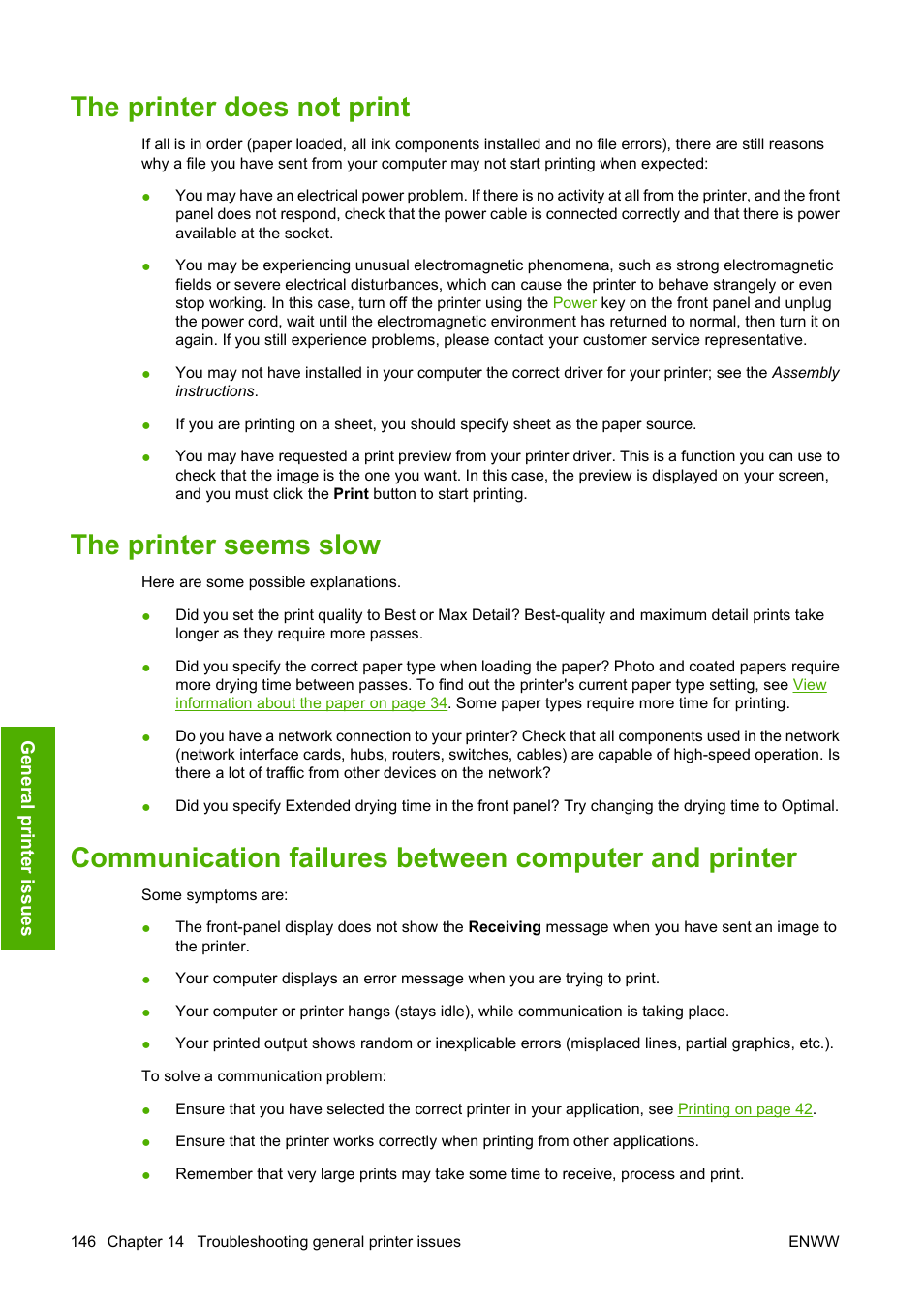 The printer does not print, The printer seems slow | HP Designjet Z3200 PostScript Photo Printer series User Manual | Page 156 / 174