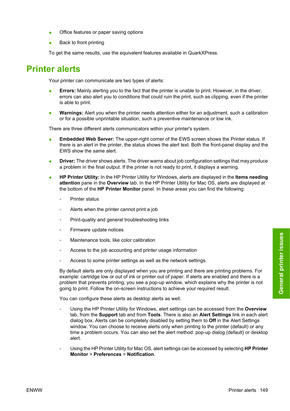 Printer alerts | HP Designjet Z3200 PostScript Photo Printer series User Manual | Page 159 / 174