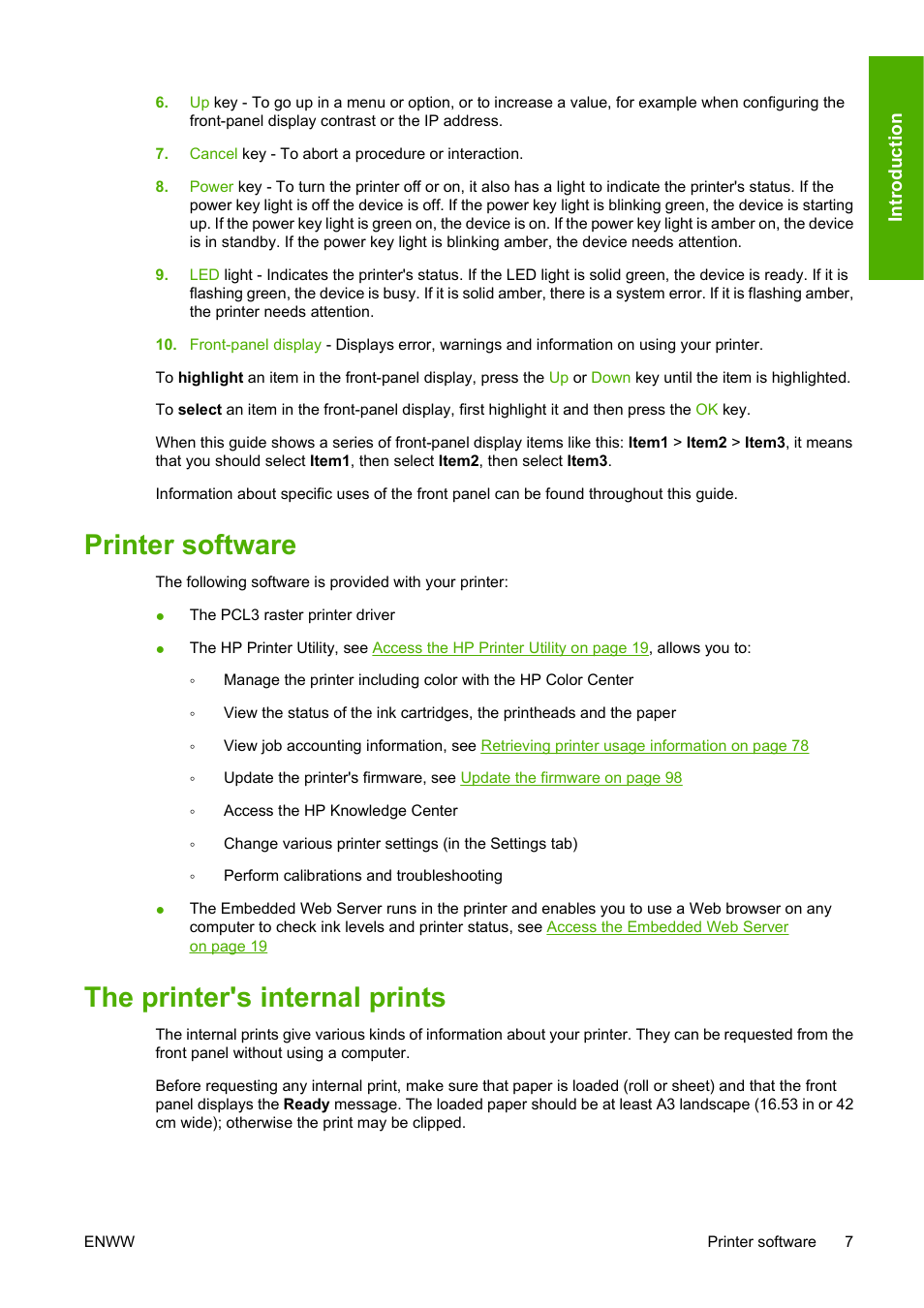 Printer software, The printer's internal prints, Printer software the printer's internal prints | HP Designjet Z3200 PostScript Photo Printer series User Manual | Page 17 / 174