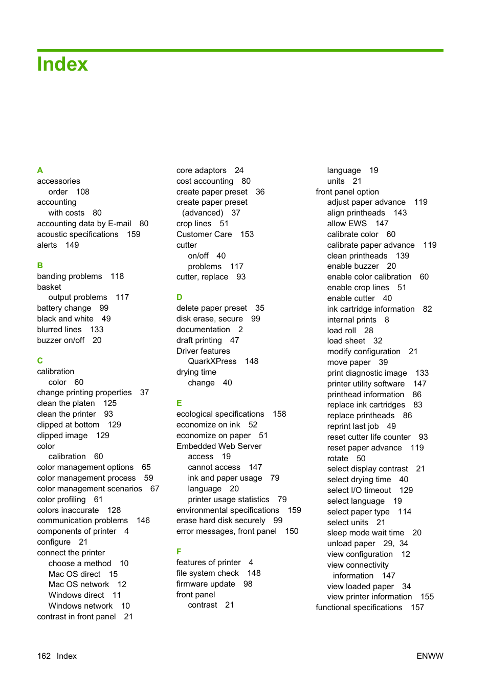 Index | HP Designjet Z3200 PostScript Photo Printer series User Manual | Page 172 / 174