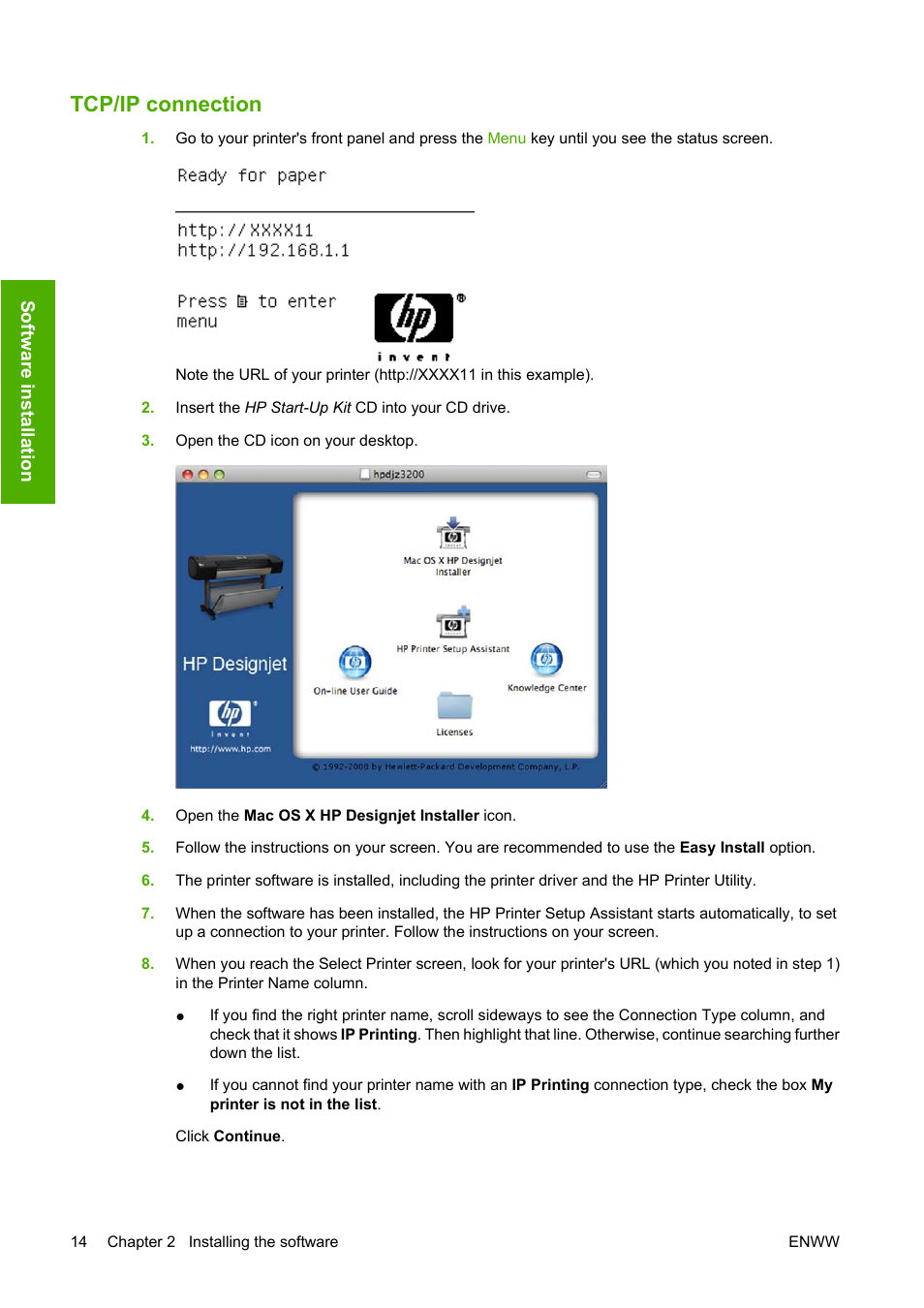 Tcp/ip connection | HP Designjet Z3200 PostScript Photo Printer series User Manual | Page 24 / 174