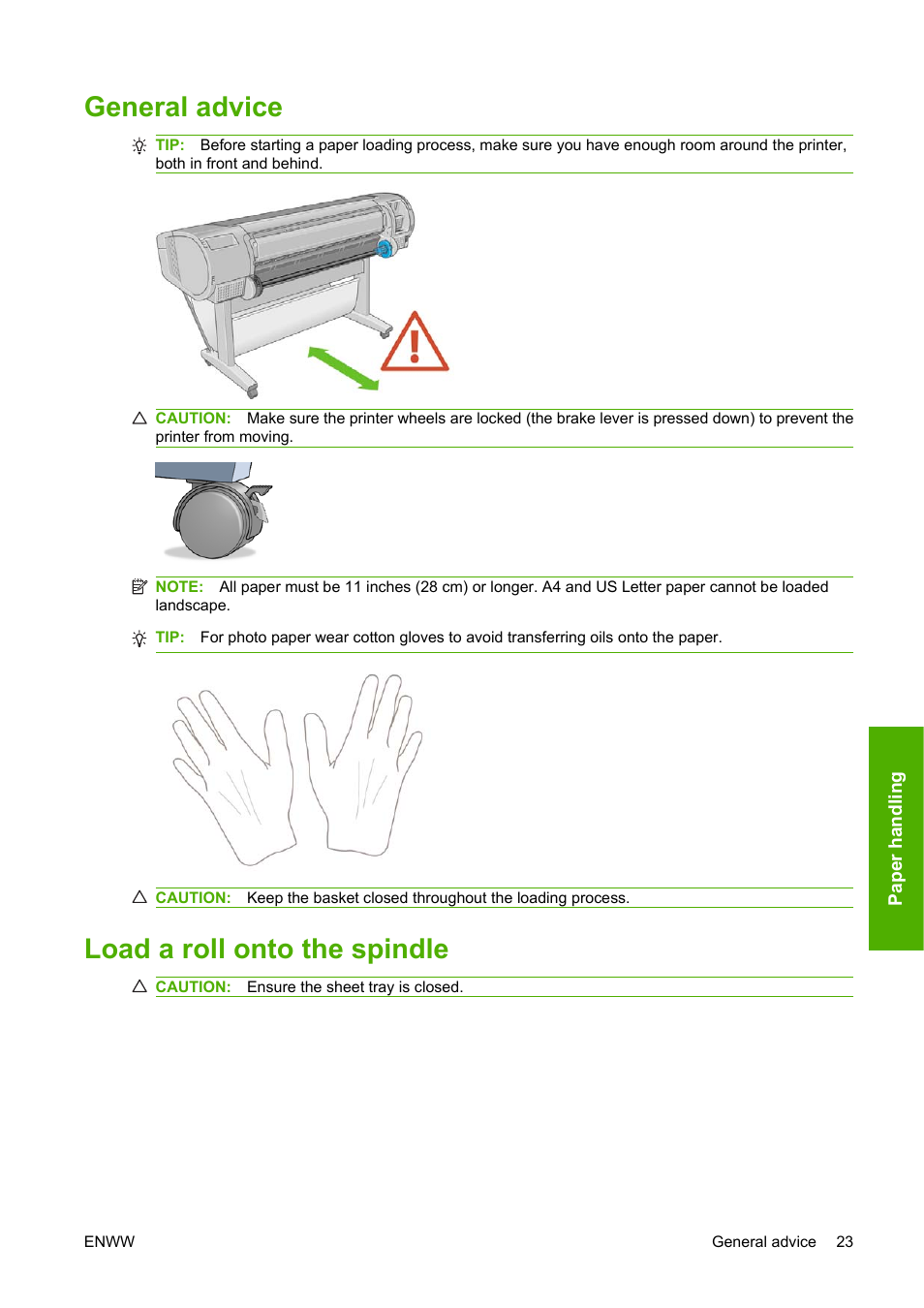 General advice, Load a roll onto the spindle, General advice load a roll onto the spindle | HP Designjet Z3200 PostScript Photo Printer series User Manual | Page 33 / 174