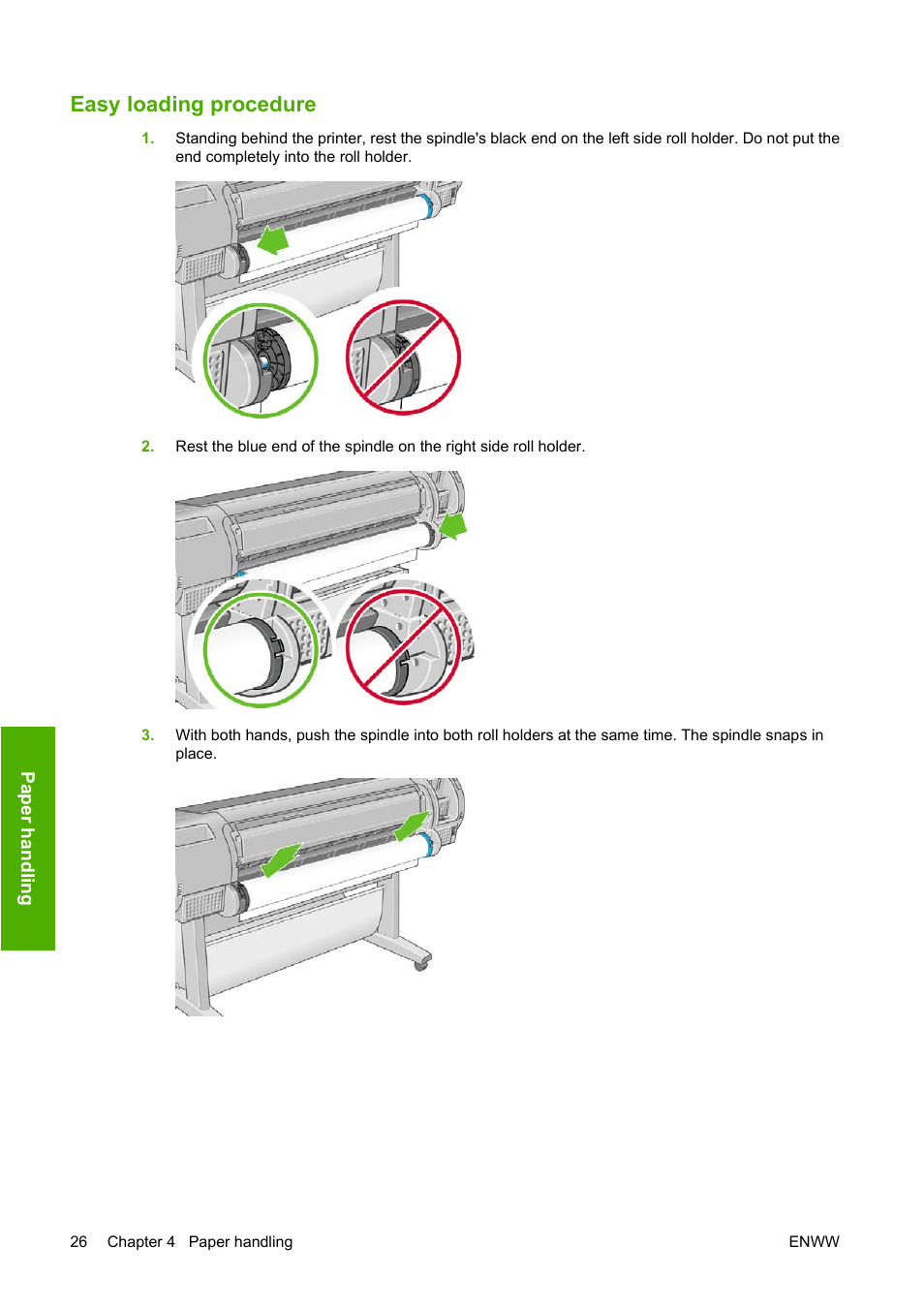 Easy loading procedure | HP Designjet Z3200 PostScript Photo Printer series User Manual | Page 36 / 174