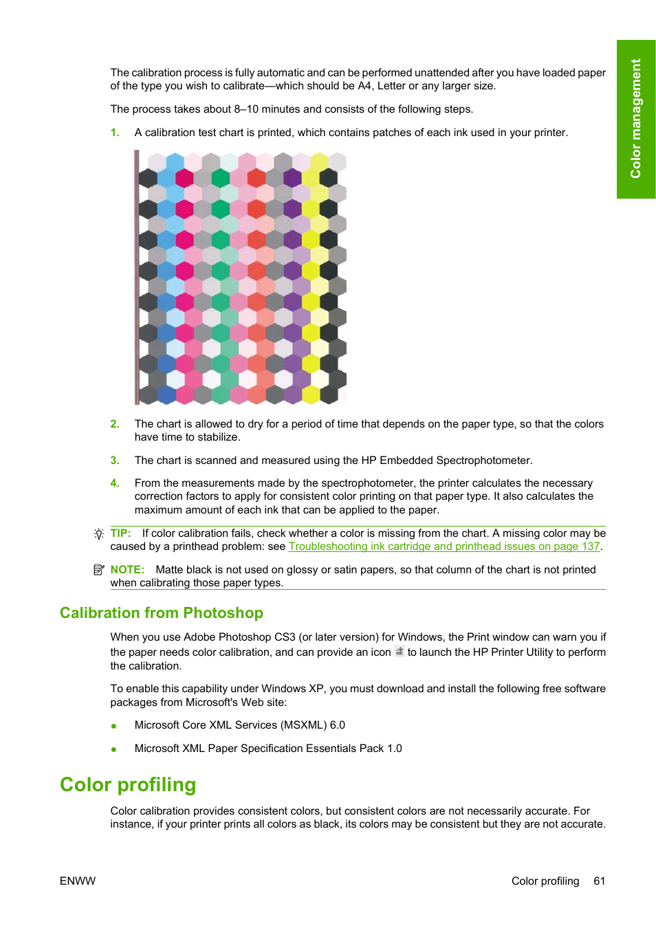 Calibration from photoshop, Color profiling | HP Designjet Z3200 PostScript Photo Printer series User Manual | Page 71 / 174