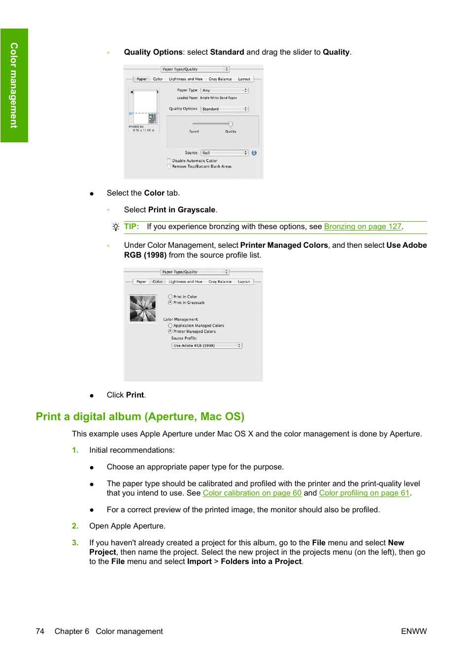 Print a digital album (aperture, mac os) | HP Designjet Z3200 PostScript Photo Printer series User Manual | Page 84 / 174