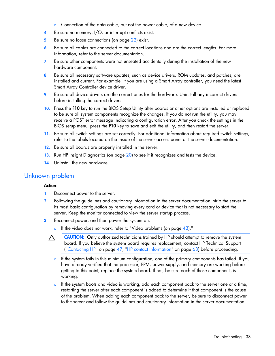 Unknown problem | HP ProLiant SL165z G7 Server User Manual | Page 38 / 76