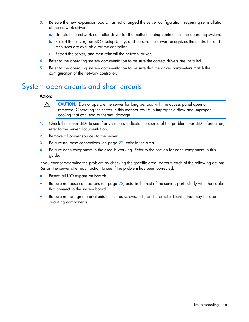 System open circuits and short circuits | HP ProLiant SL165z G7 Server User Manual | Page 46 / 76