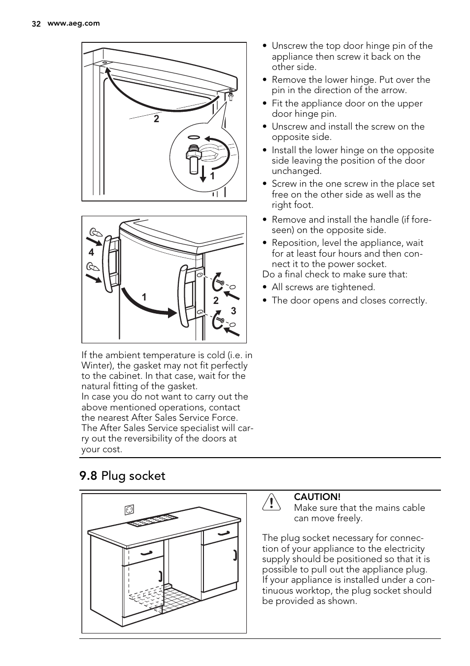 8 plug socket | AEG S71709TSW0 User Manual | Page 32 / 68