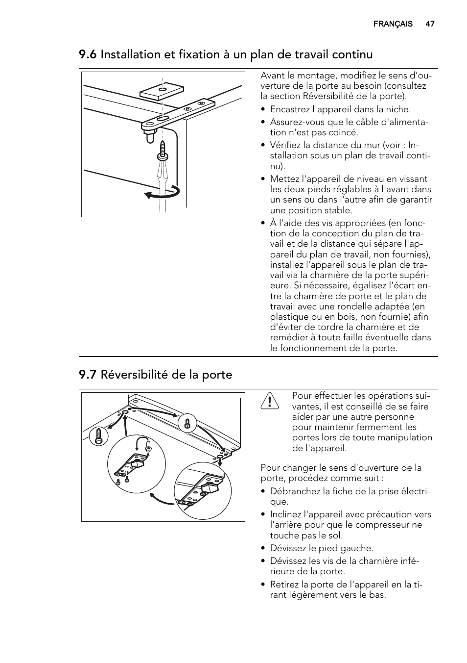 7 réversibilité de la porte | AEG S71709TSW0 User Manual | Page 47 / 68