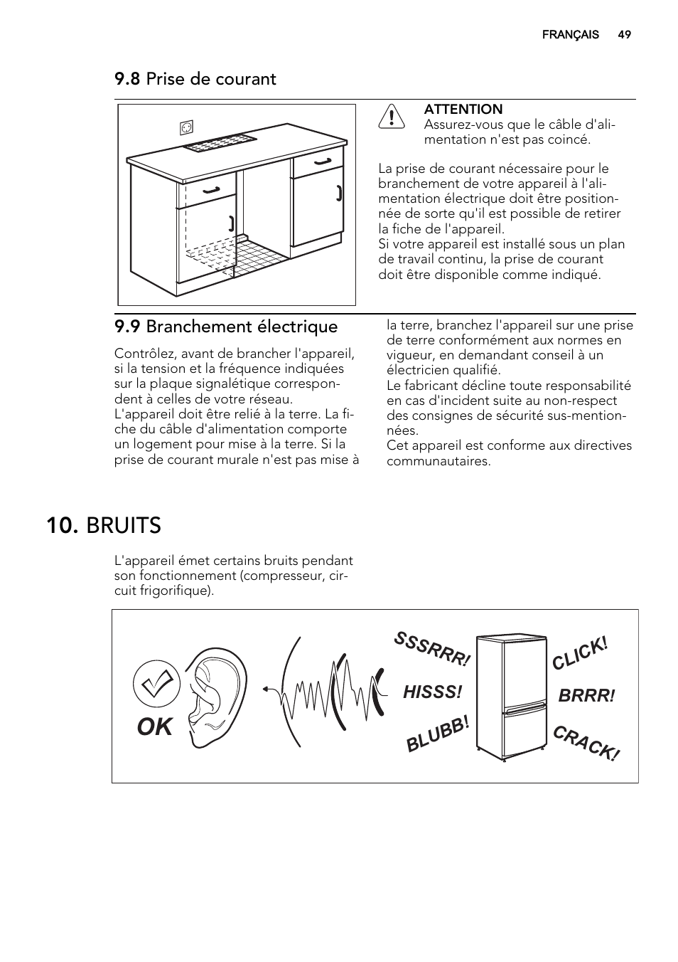 Bruits | AEG S71709TSW0 User Manual | Page 49 / 68