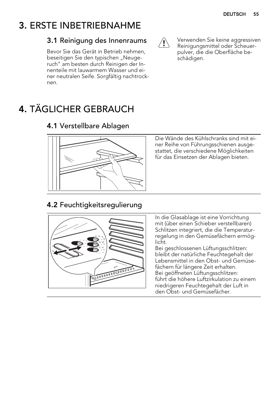 Erste inbetriebnahme, Täglicher gebrauch | AEG S71709TSW0 User Manual | Page 55 / 68