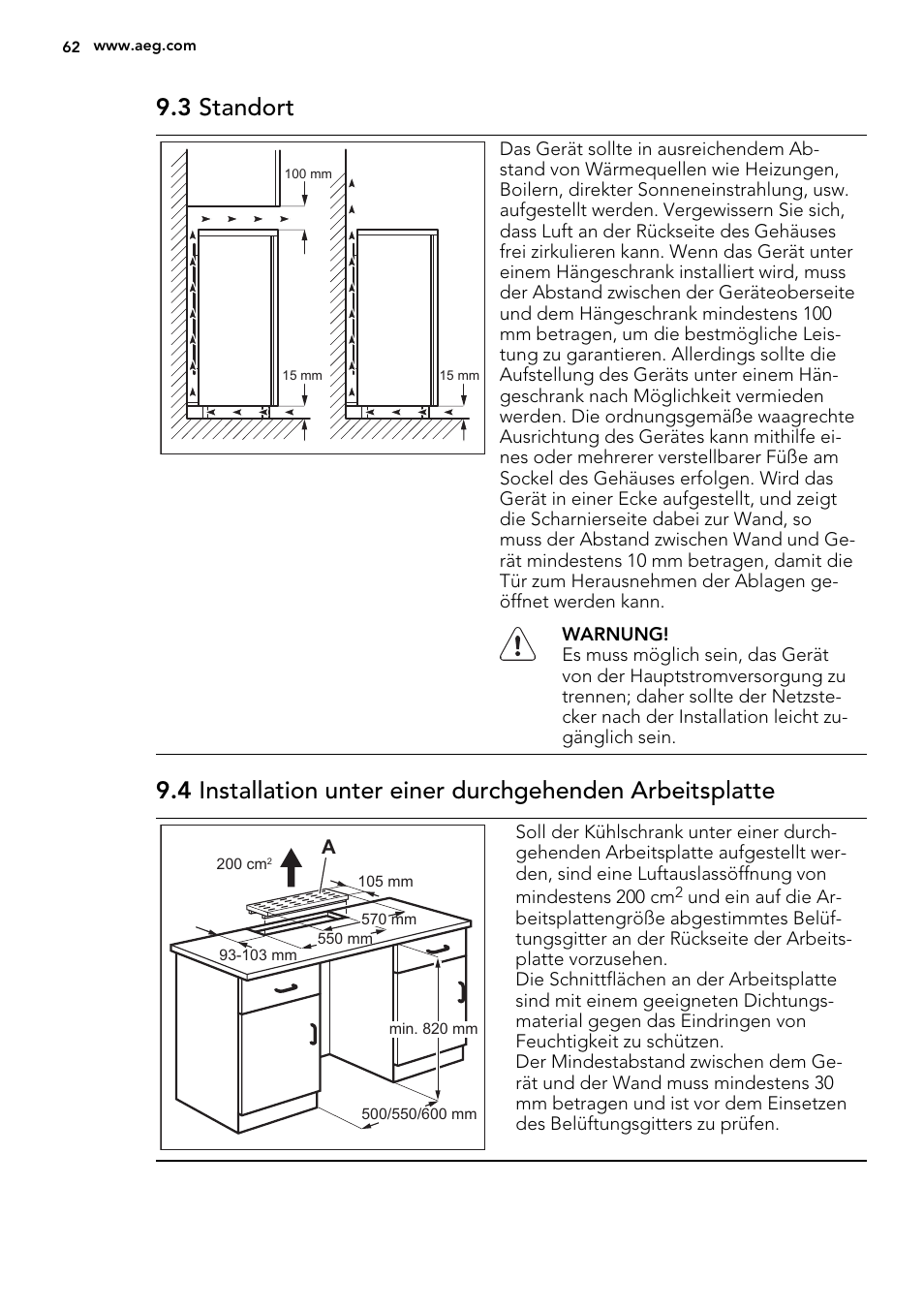 3 standort | AEG S71709TSW0 User Manual | Page 62 / 68