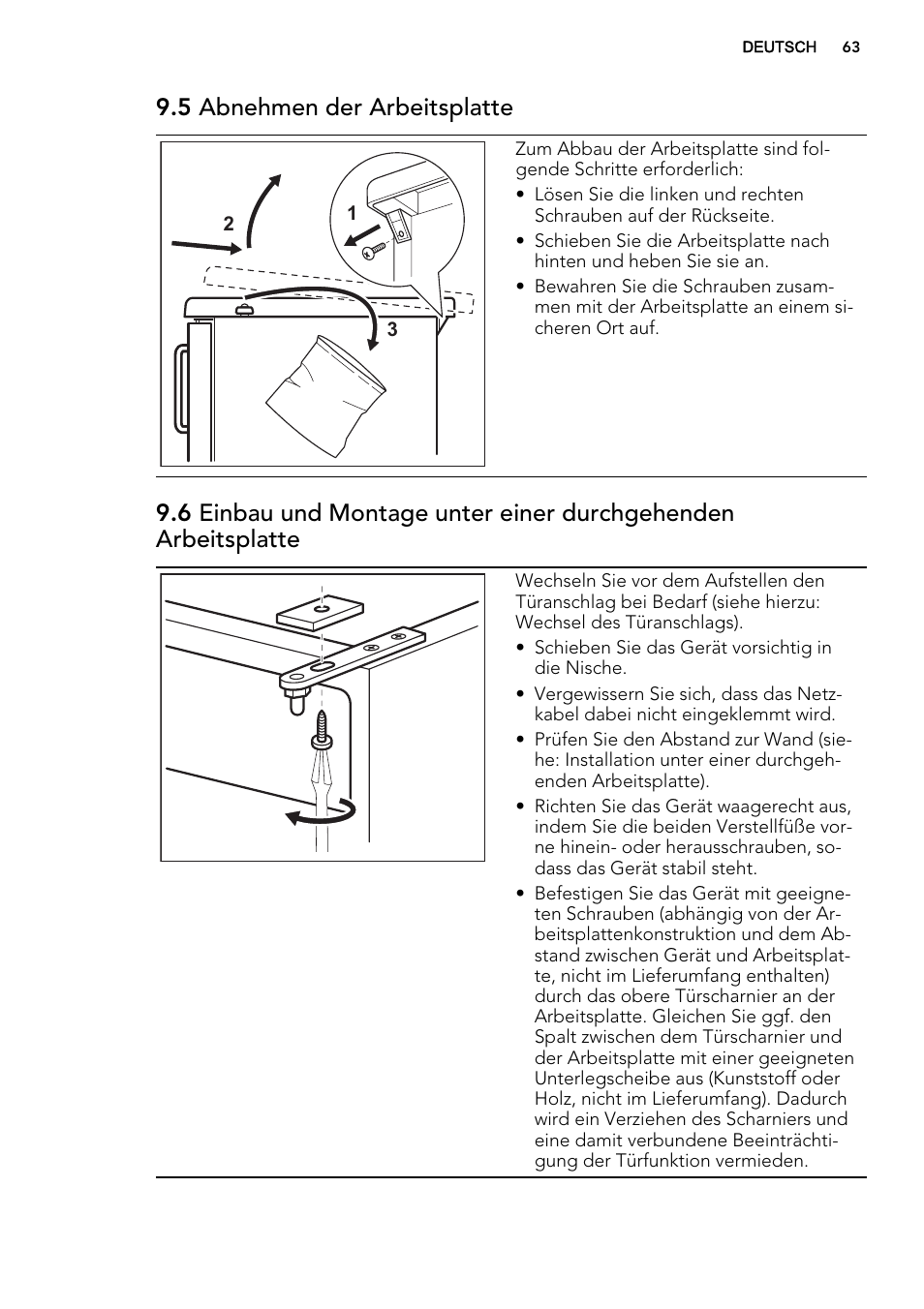 5 abnehmen der arbeitsplatte | AEG S71709TSW0 User Manual | Page 63 / 68