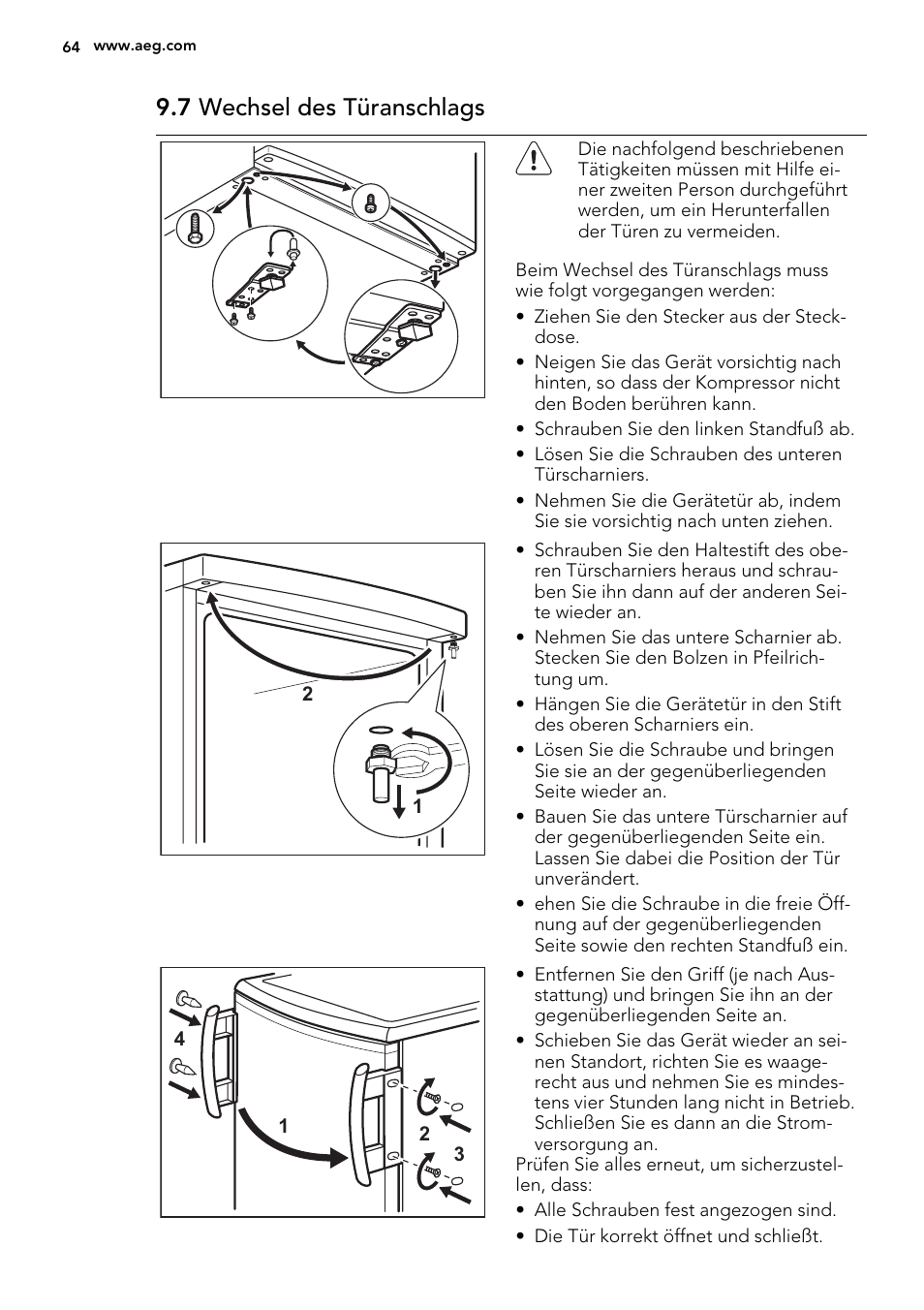 7 wechsel des türanschlags | AEG S71709TSW0 User Manual | Page 64 / 68