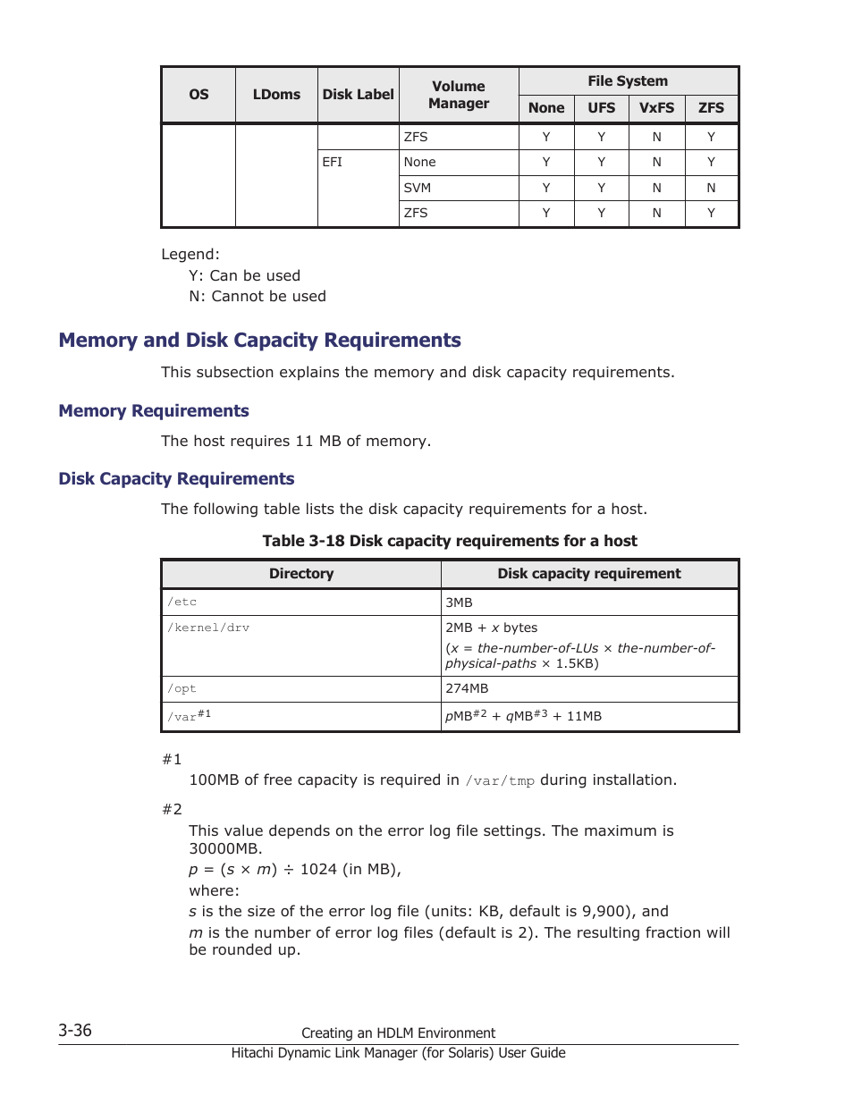 Memory and disk capacity requirements, Memory and disk capacity requirements -36, Memory requirements -36 | Disk capacity requirements -36 | HP Hitachi Dynamic Link Manager Software Licenses User Manual | Page 102 / 646