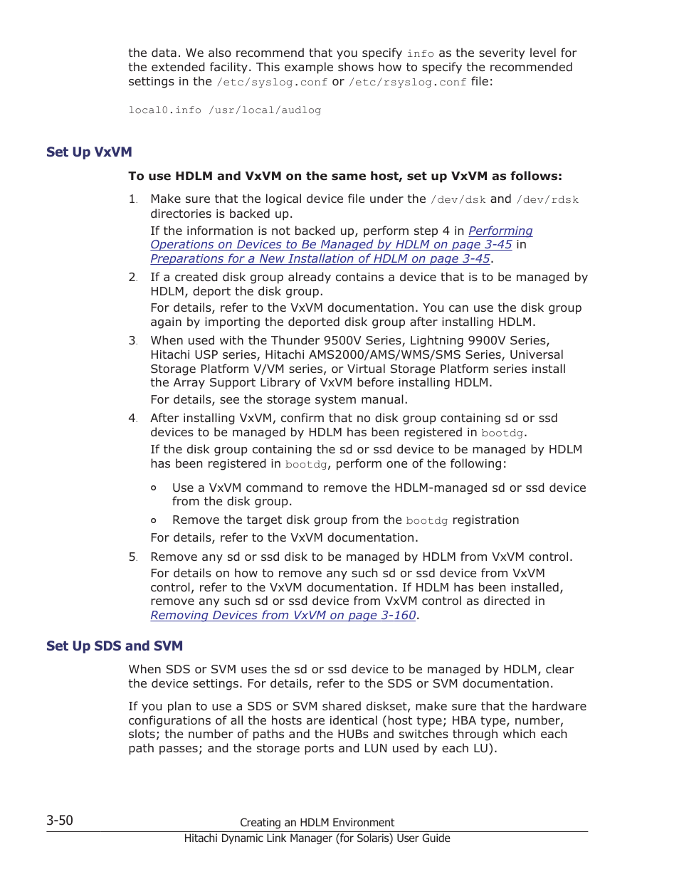 Set up vxvm -50, Set up sds and svm -50 | HP Hitachi Dynamic Link Manager Software Licenses User Manual | Page 116 / 646