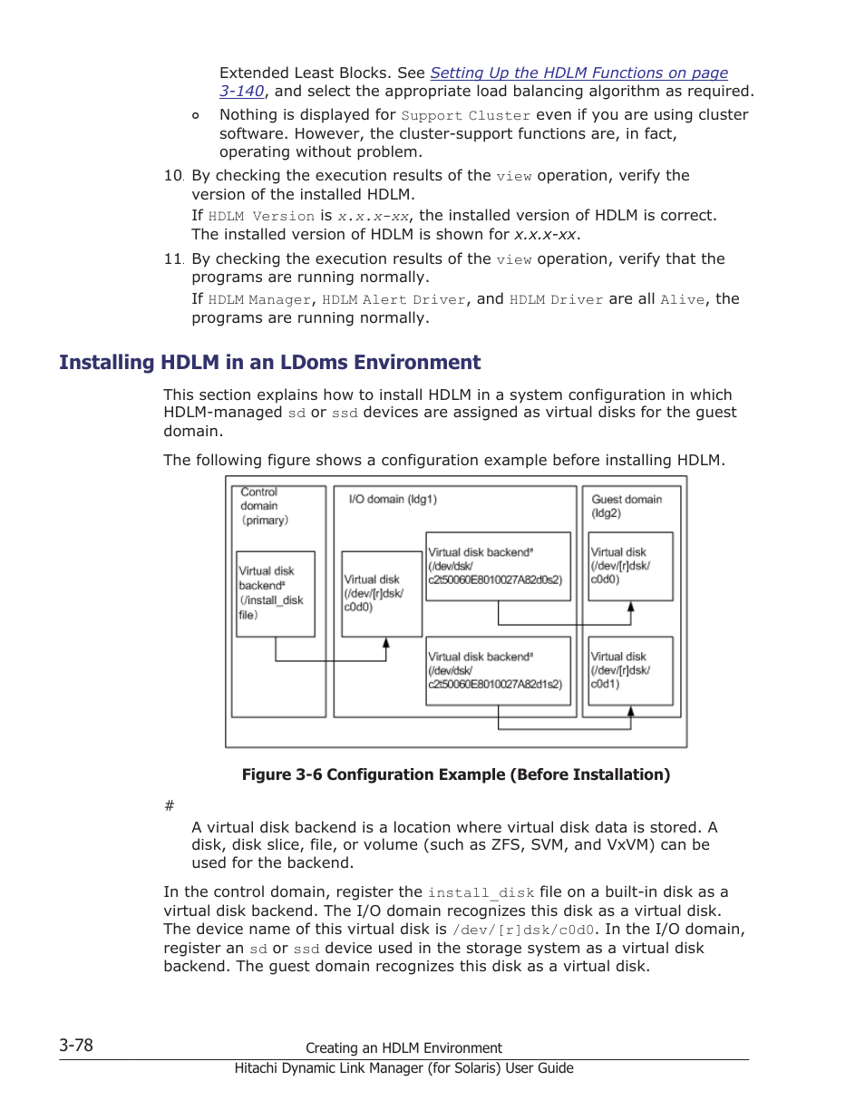 Installing hdlm in an ldoms environment, Installing hdlm in an ldoms environment -78 | HP Hitachi Dynamic Link Manager Software Licenses User Manual | Page 144 / 646