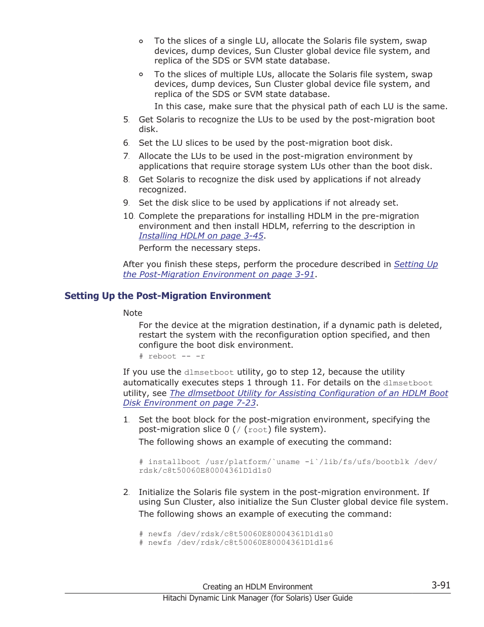 Setting up the post-migration environment -91, The procedure described in, Setting up the post-migration environment on | Setting, Setting up | HP Hitachi Dynamic Link Manager Software Licenses User Manual | Page 157 / 646