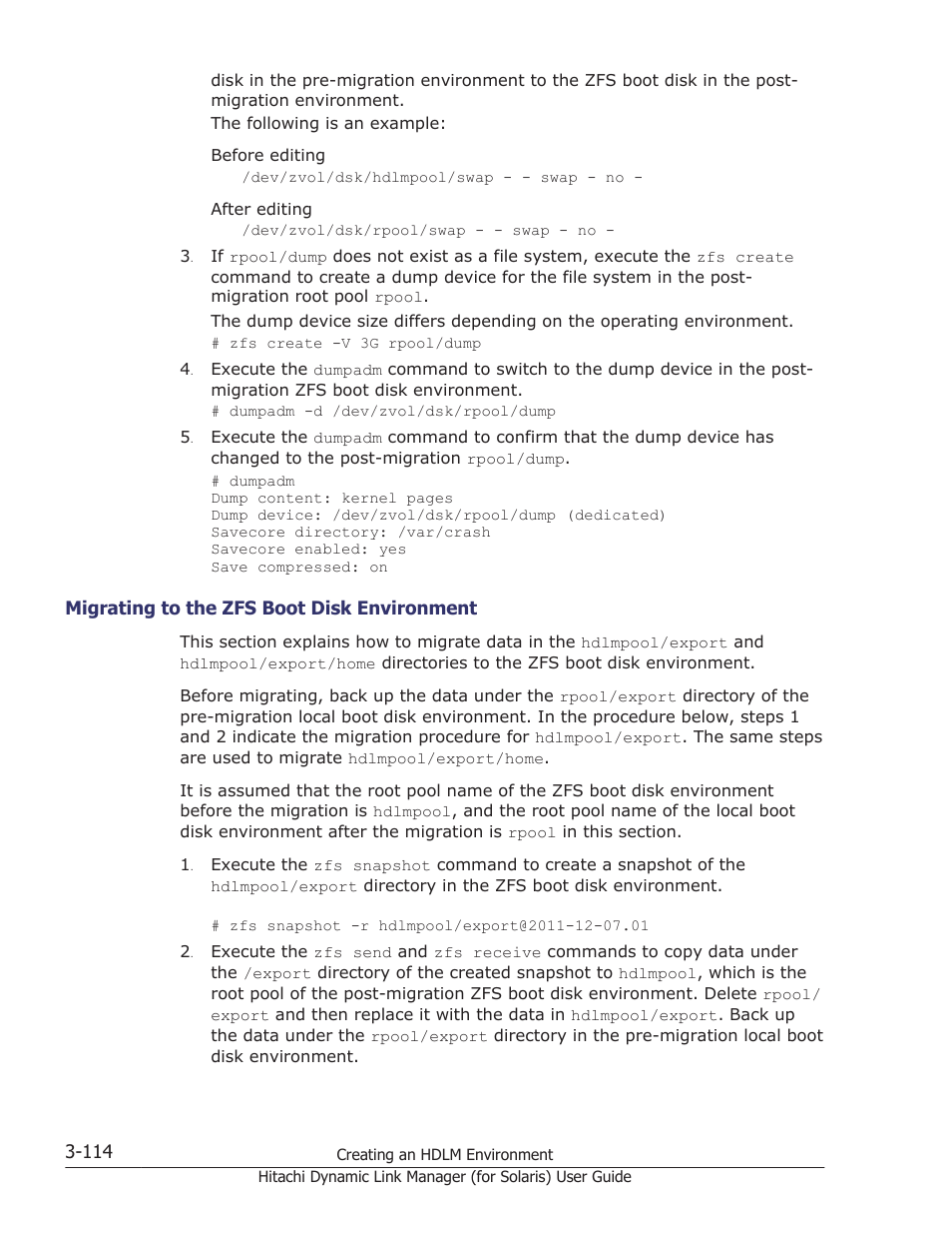 Migrating to the zfs boot disk environment -114 | HP Hitachi Dynamic Link Manager Software Licenses User Manual | Page 180 / 646