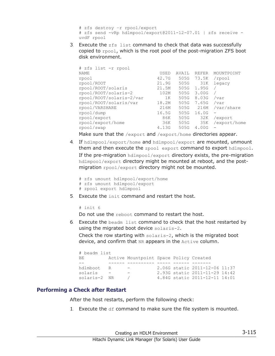 Performing a check after restart -115 | HP Hitachi Dynamic Link Manager Software Licenses User Manual | Page 181 / 646