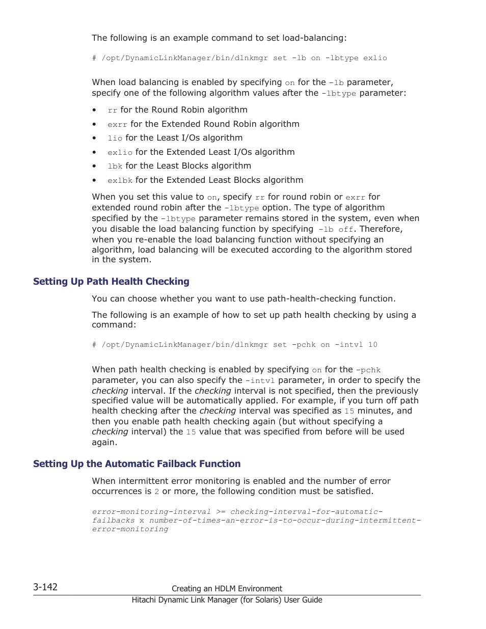 Setting up path health checking -142, Setting up the automatic failback function -142 | HP Hitachi Dynamic Link Manager Software Licenses User Manual | Page 208 / 646