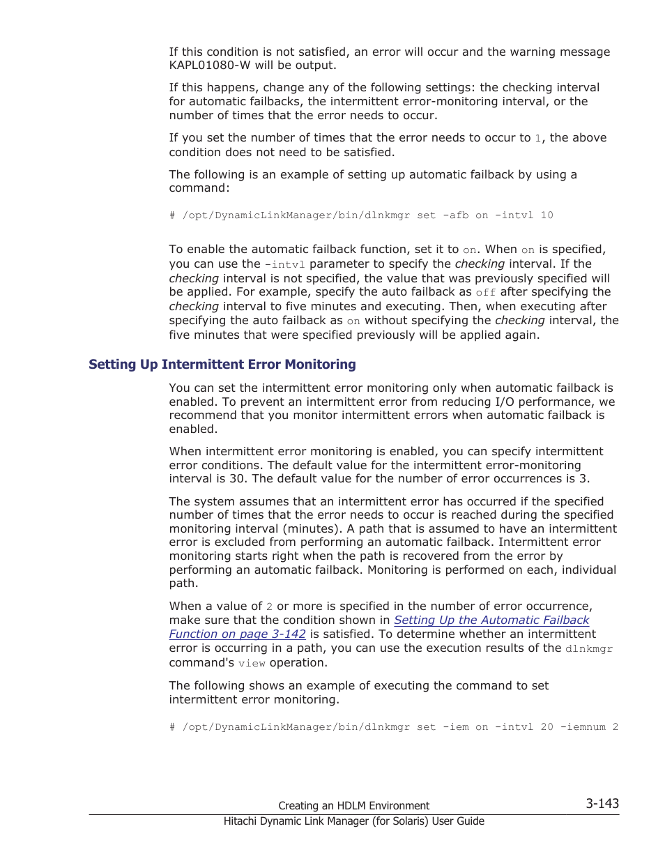Setting up intermittent error monitoring -143 | HP Hitachi Dynamic Link Manager Software Licenses User Manual | Page 209 / 646