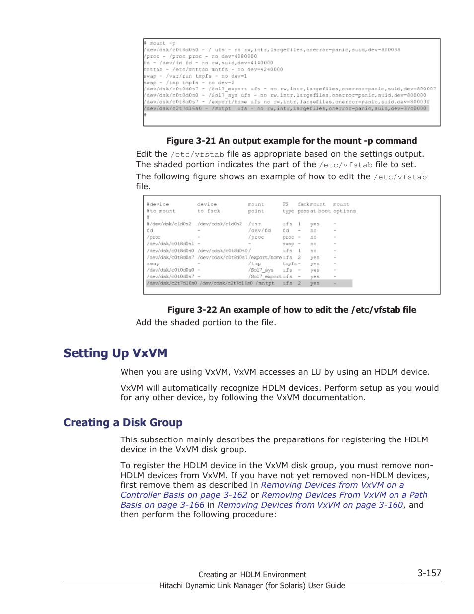 Setting up vxvm, Creating a disk group, Setting up vxvm -157 | Creating a disk group -157 | HP Hitachi Dynamic Link Manager Software Licenses User Manual | Page 223 / 646