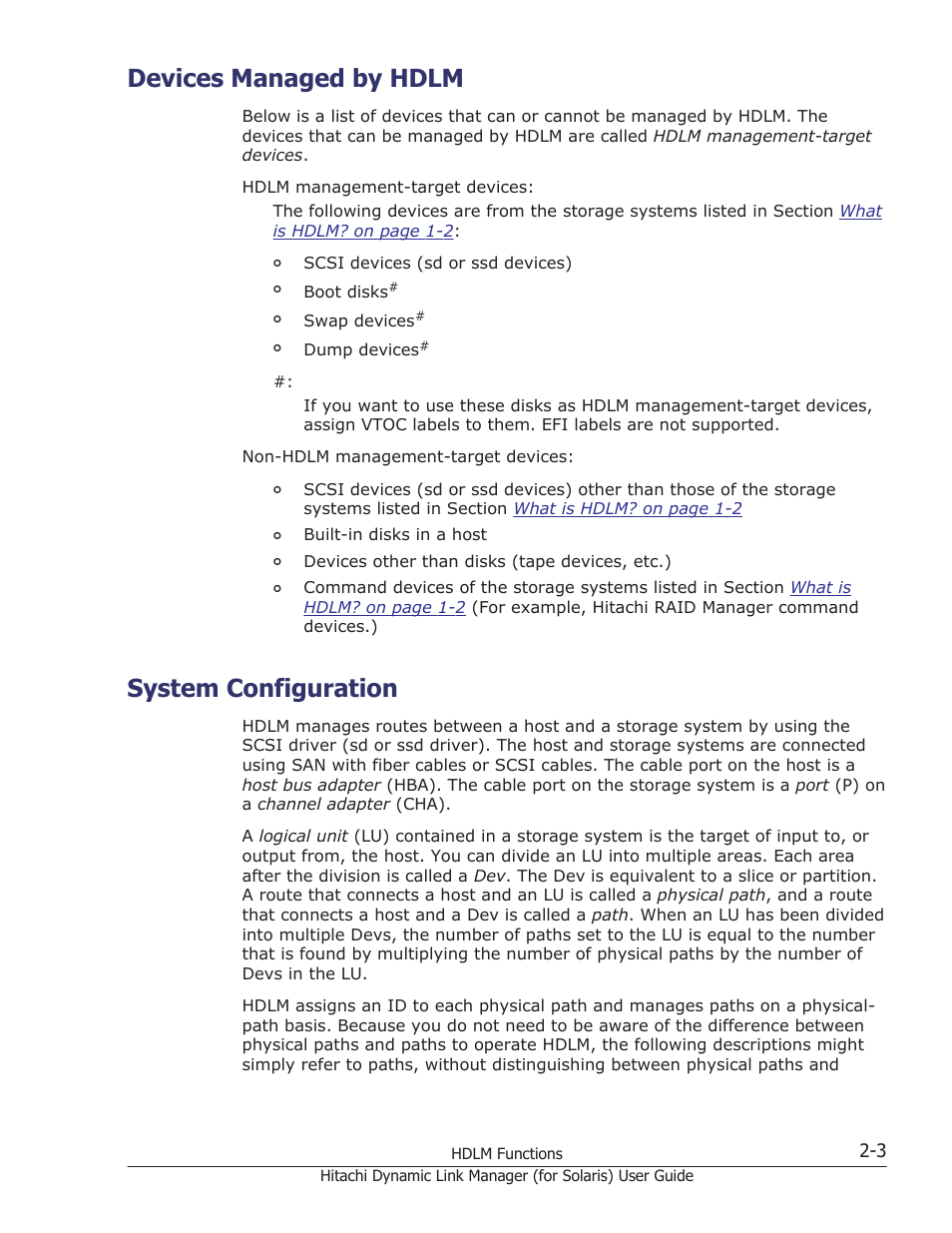 Devices managed by hdlm, System configuration, Devices managed by hdlm -3 | System configuration -3 | HP Hitachi Dynamic Link Manager Software Licenses User Manual | Page 25 / 646