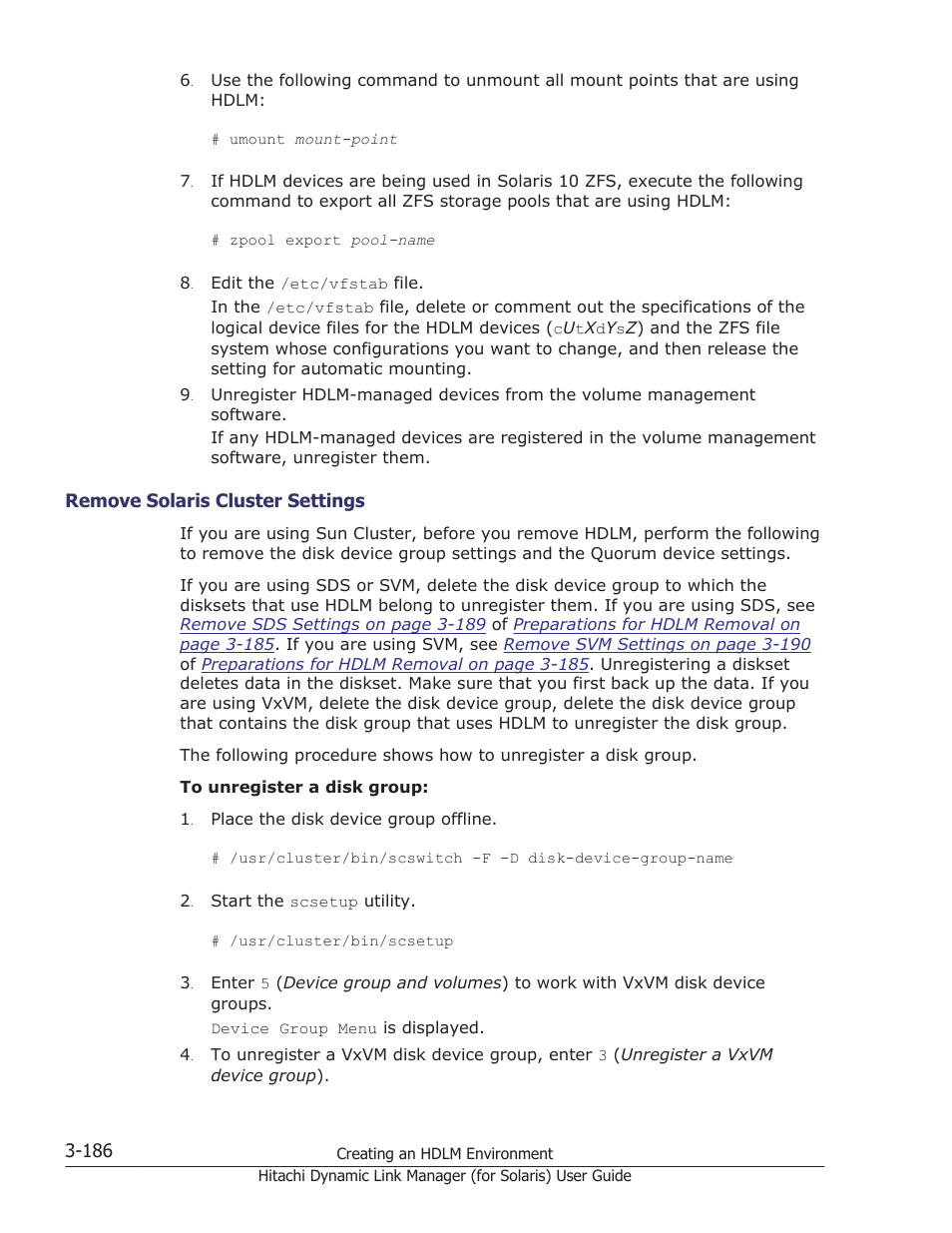 Remove solaris cluster settings -186 | HP Hitachi Dynamic Link Manager Software Licenses User Manual | Page 252 / 646