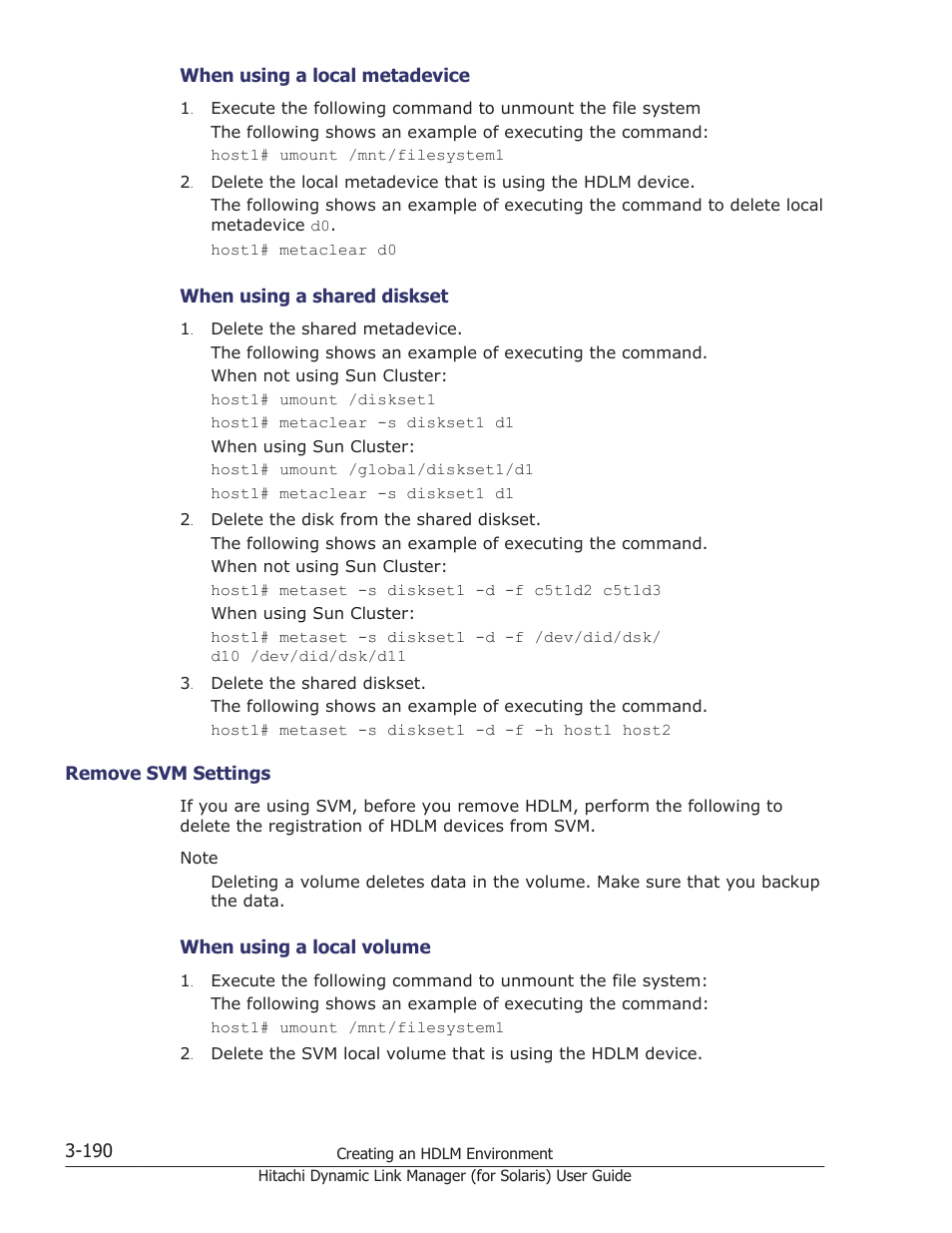 Remove svm settings -190 | HP Hitachi Dynamic Link Manager Software Licenses User Manual | Page 256 / 646