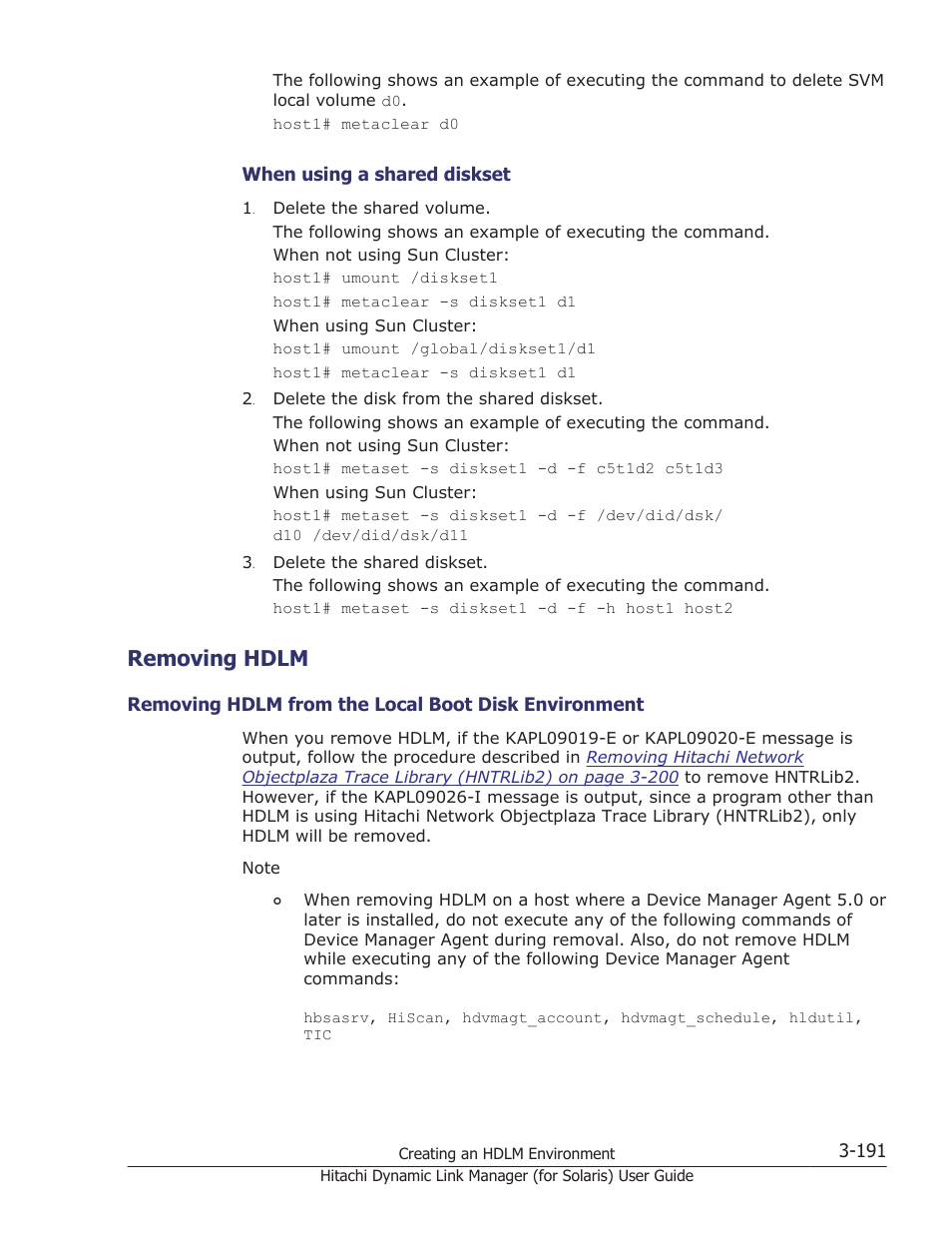 Removing hdlm, Removing hdlm -191 | HP Hitachi Dynamic Link Manager Software Licenses User Manual | Page 257 / 646
