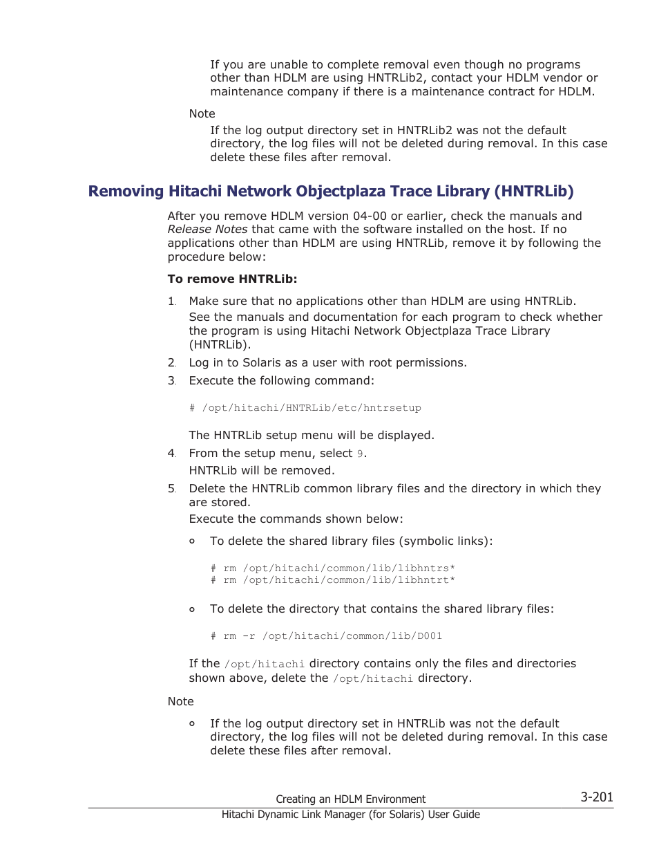 Directed in, Removing hitachi network objectplaza trace library | HP Hitachi Dynamic Link Manager Software Licenses User Manual | Page 267 / 646
