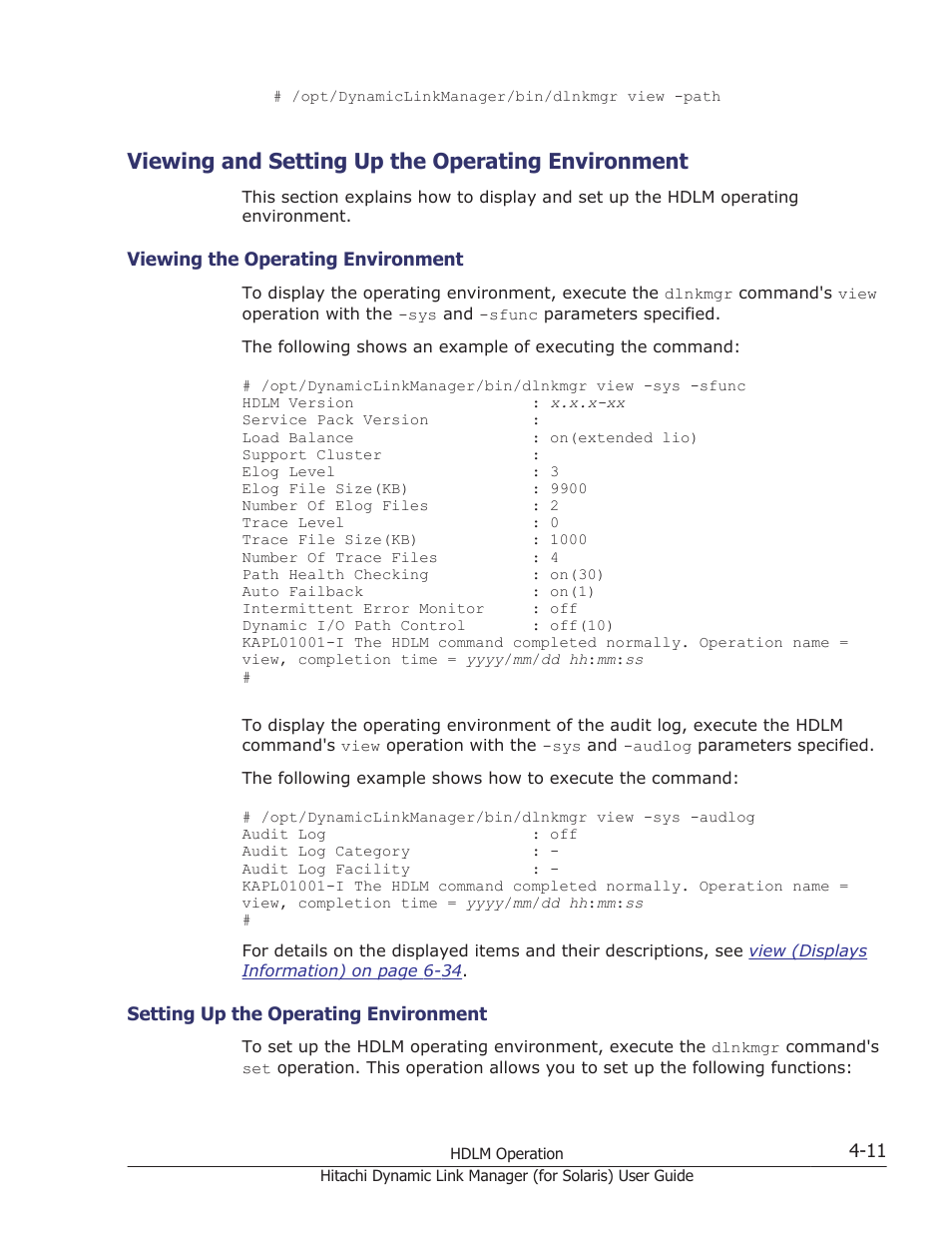Viewing and setting up the operating environment, Viewing the operating environment -11, Setting up the operating environment -11 | HP Hitachi Dynamic Link Manager Software Licenses User Manual | Page 279 / 646