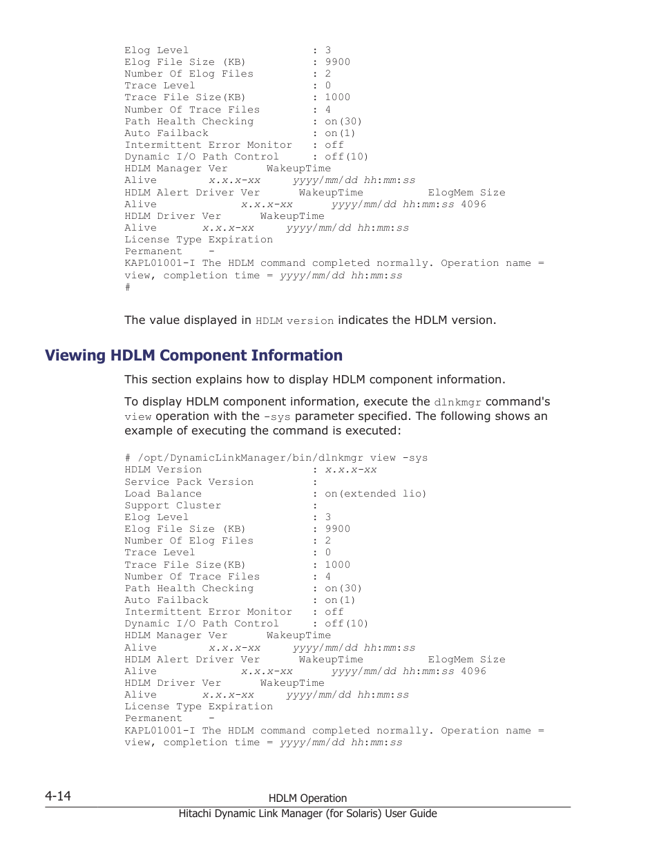 Viewing hdlm component information, Viewing hdlm component information -14 | HP Hitachi Dynamic Link Manager Software Licenses User Manual | Page 282 / 646
