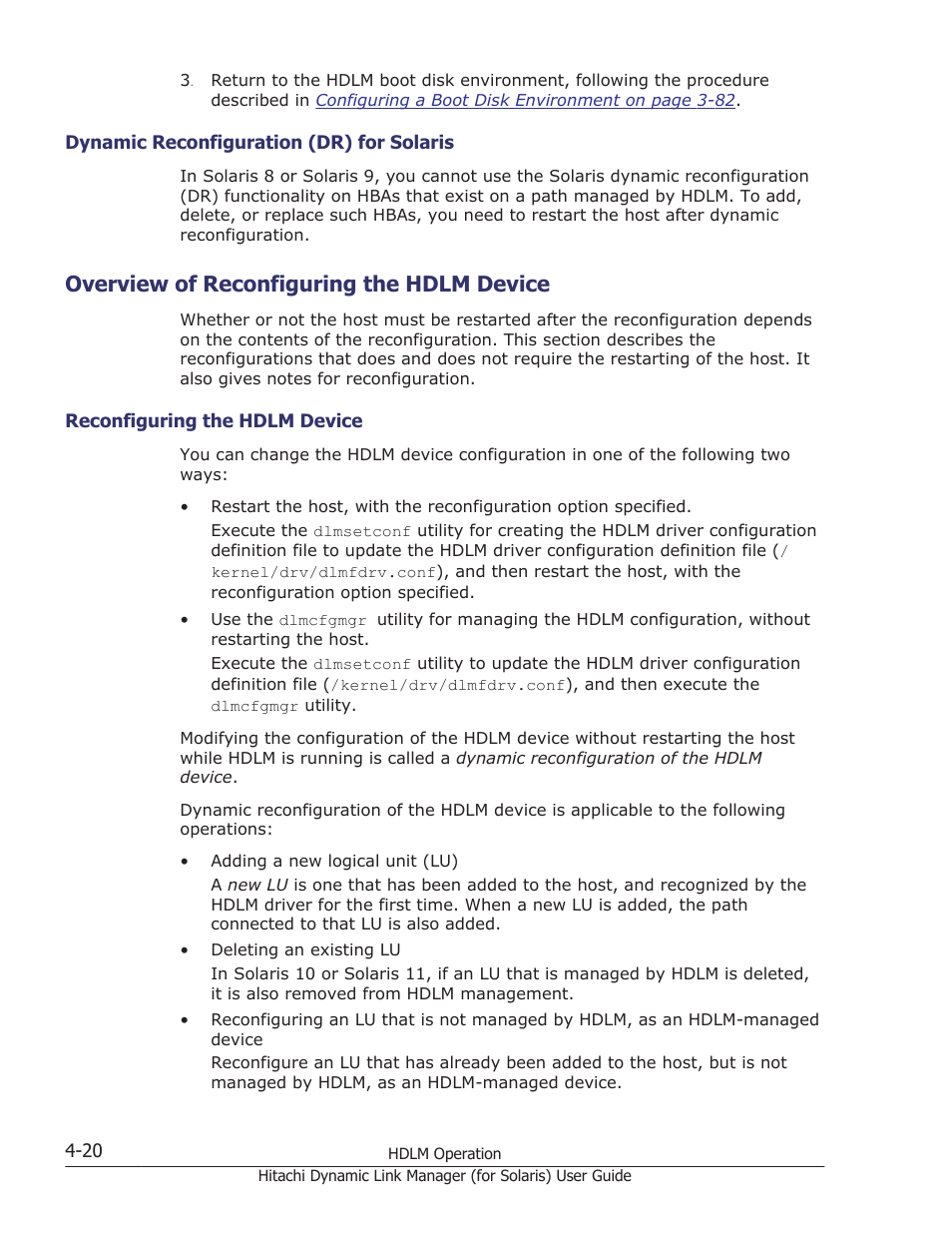 Overview of reconfiguring the hdlm device, Dynamic reconfiguration (dr) for solaris -20, Overview of reconfiguring the hdlm device -20 | Reconfiguring the hdlm device -20 | HP Hitachi Dynamic Link Manager Software Licenses User Manual | Page 288 / 646