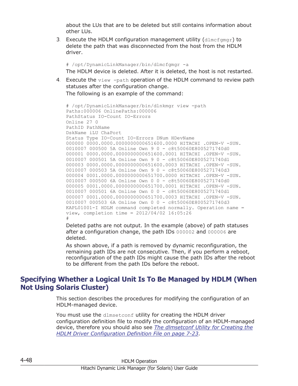 Solaris cluster) -48 | HP Hitachi Dynamic Link Manager Software Licenses User Manual | Page 316 / 646