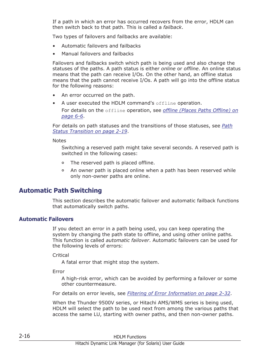 Automatic path switching, Automatic path switching -16, Automatic failovers -16 | HP Hitachi Dynamic Link Manager Software Licenses User Manual | Page 38 / 646