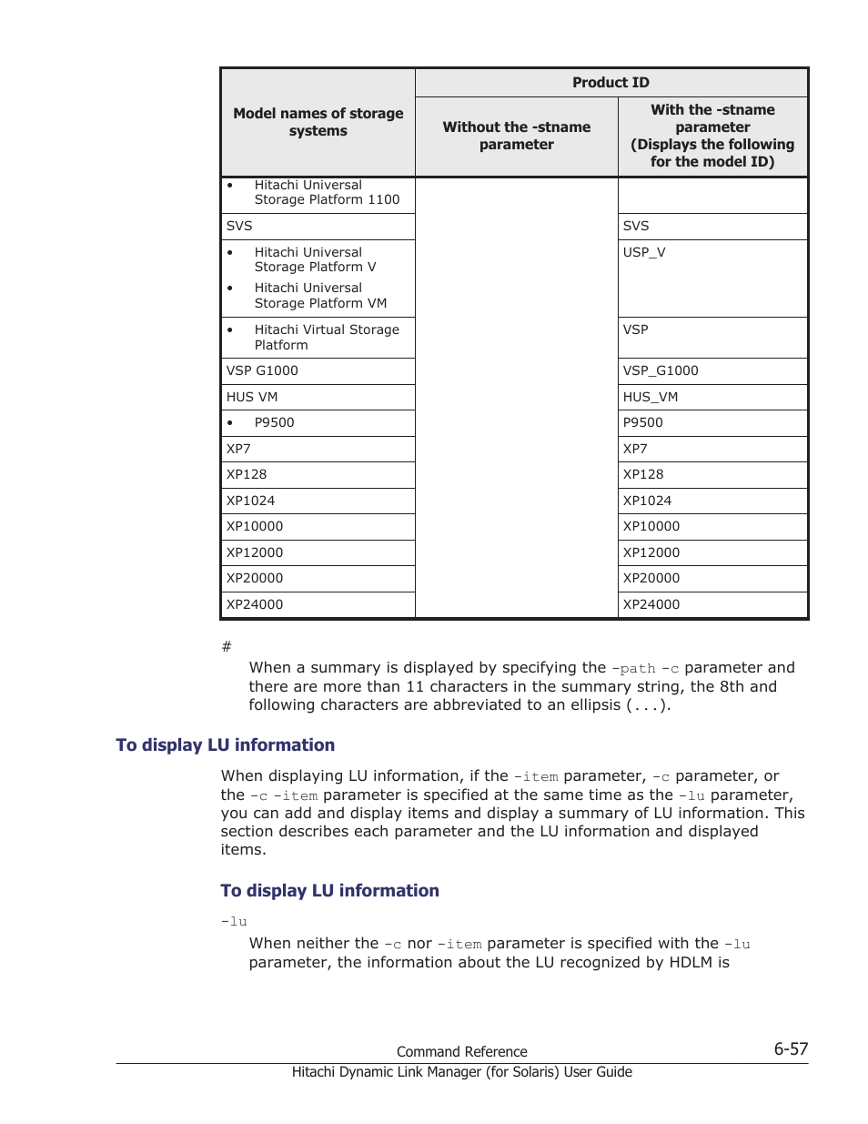 To display lu information -57, Device name, see | HP Hitachi Dynamic Link Manager Software Licenses User Manual | Page 405 / 646