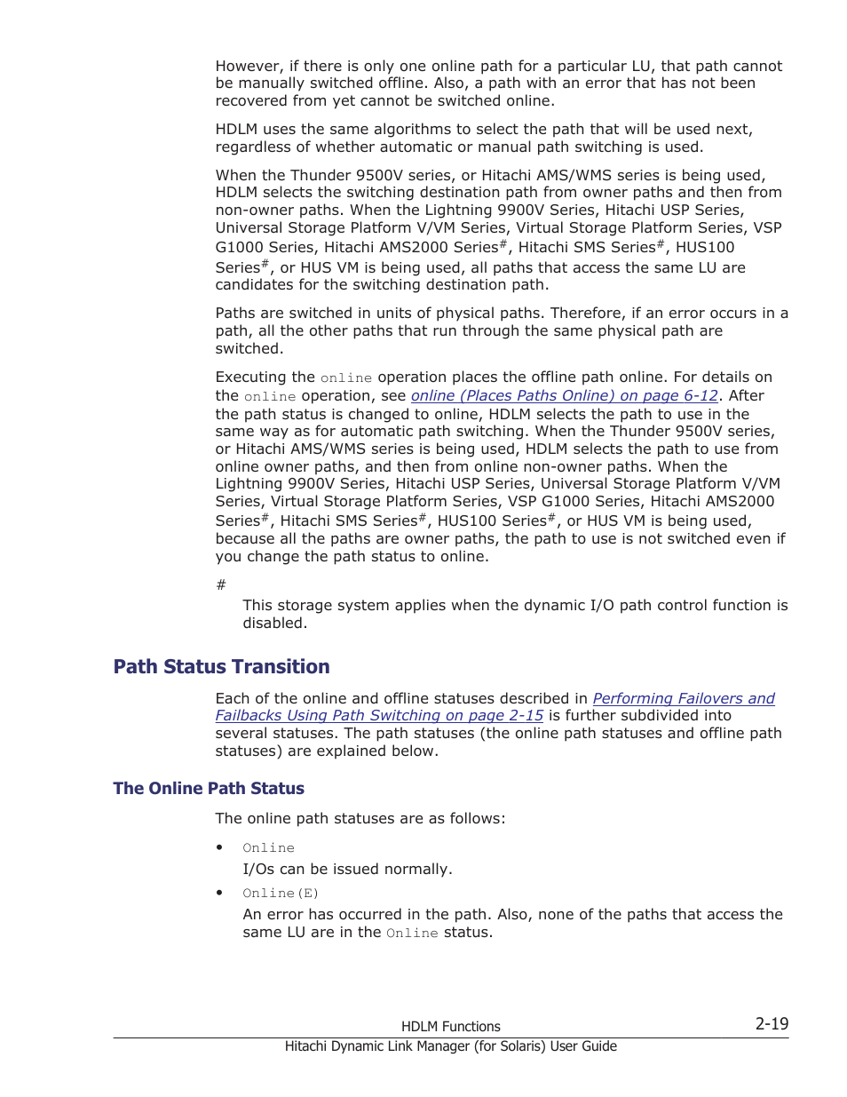 Path status transition, Path status transition -19, The online path status -19 | Path | HP Hitachi Dynamic Link Manager Software Licenses User Manual | Page 41 / 646