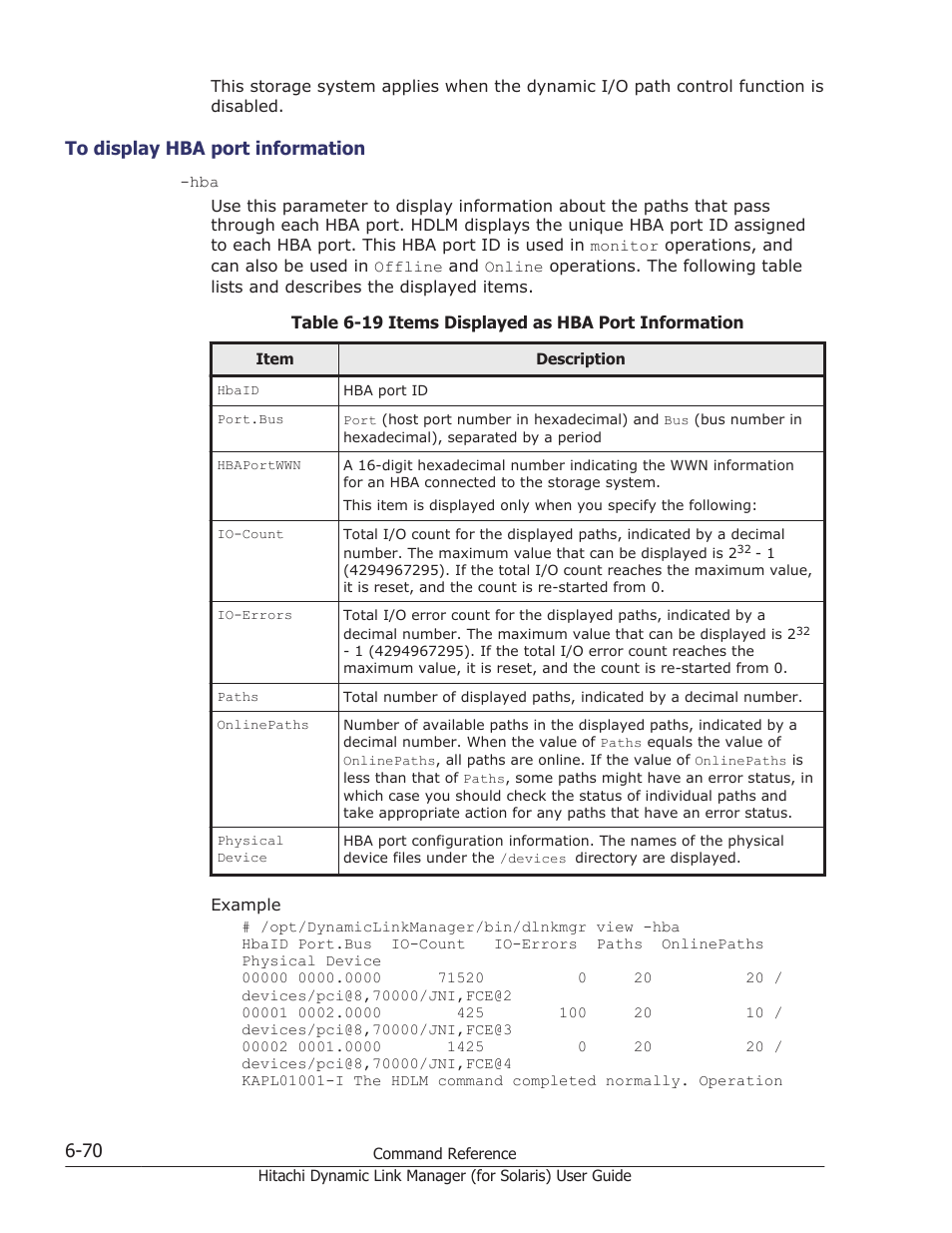 To display hba port information -70 | HP Hitachi Dynamic Link Manager Software Licenses User Manual | Page 418 / 646