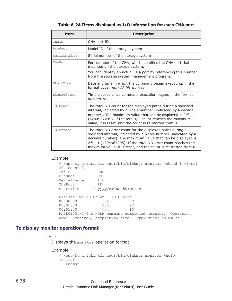 To display monitor operation format -78 | HP Hitachi Dynamic Link Manager Software Licenses User Manual | Page 426 / 646