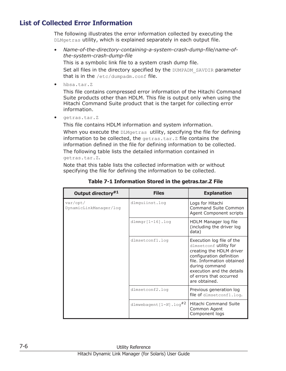 List of collected error information, List of collected error information -6, List of collected | List of collected error | HP Hitachi Dynamic Link Manager Software Licenses User Manual | Page 436 / 646