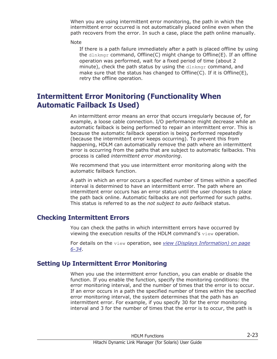 Checking intermittent errors, Setting up intermittent error monitoring, Checking intermittent errors -23 | Setting up intermittent error monitoring -23 | HP Hitachi Dynamic Link Manager Software Licenses User Manual | Page 45 / 646